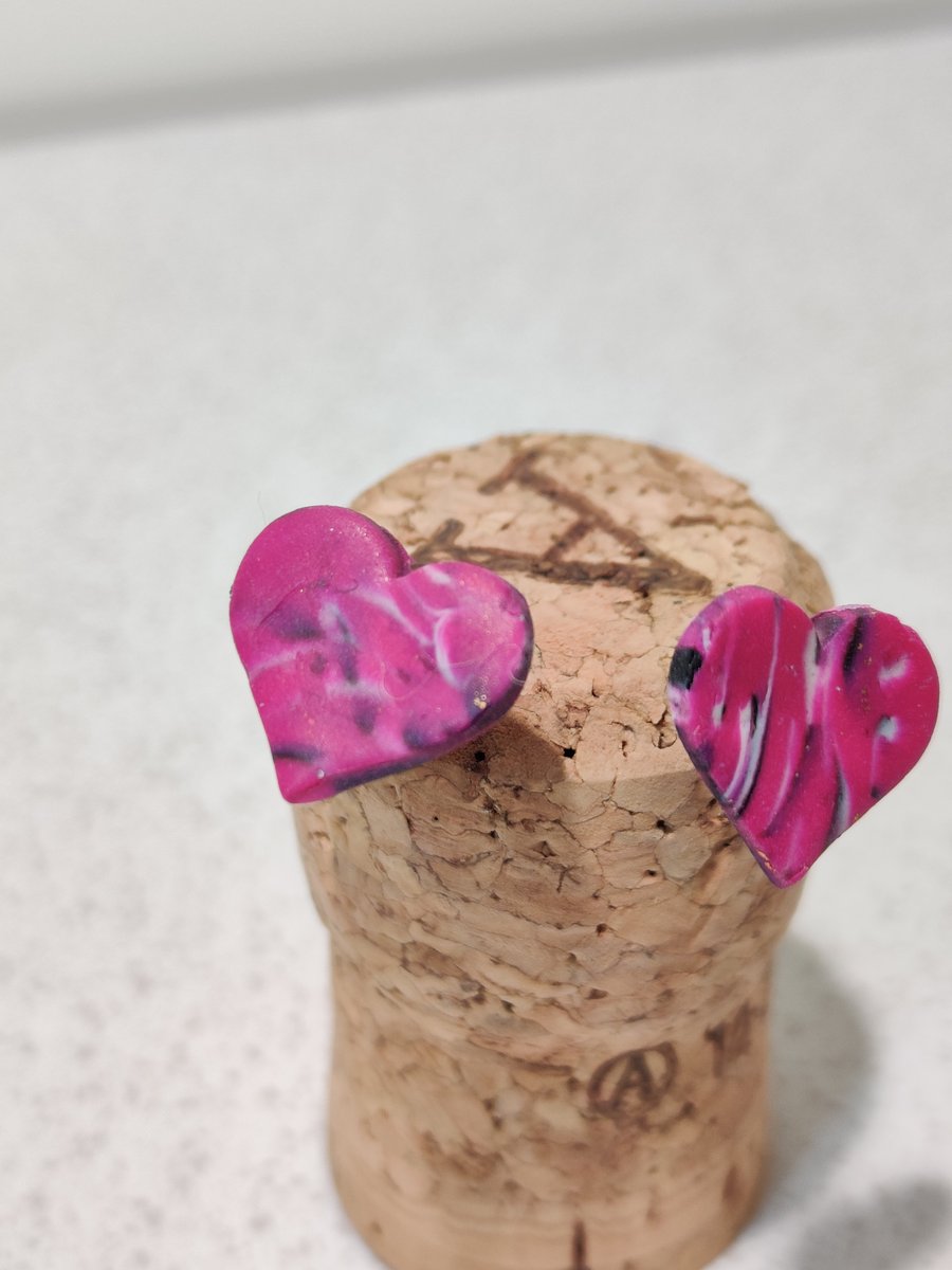 Pink scraps heart stud earrings