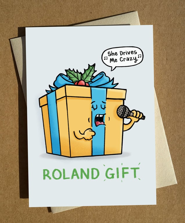 Roland Gift Cartoon Pun Christmas Card A6 - Fine Young Cannibals FYC Xmas