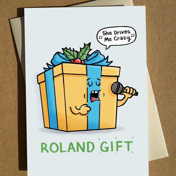 Roland Gift Cartoon Pun Christmas Card A6 - Fine Young Cannibals FYC Xmas