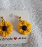 Yellow Sunflower Polymer Clay Handmade Earrings.  316 Surgical Stainless Steel