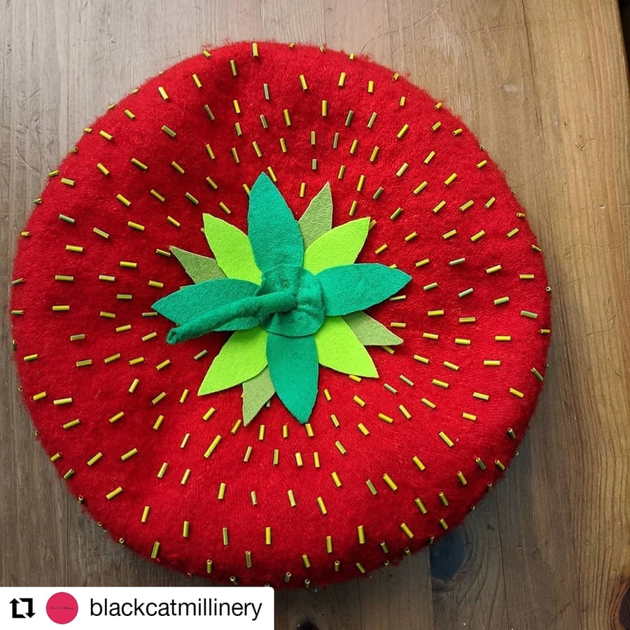 Hand Decorated Beret - Strawberry