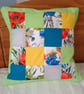 Pair of patchwork cushion covers in lime green, turquoise, yellow, grey, floral - Image 2