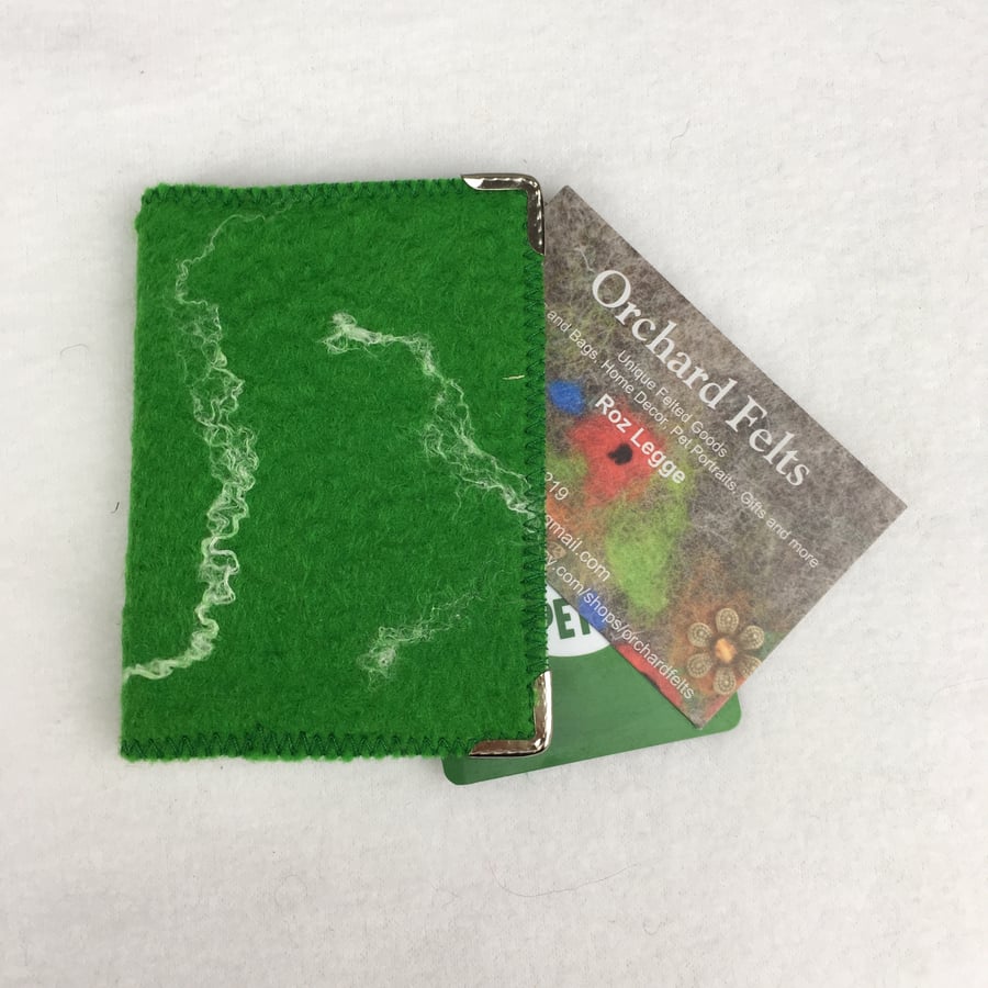 Bright green hand felted credit card wallet