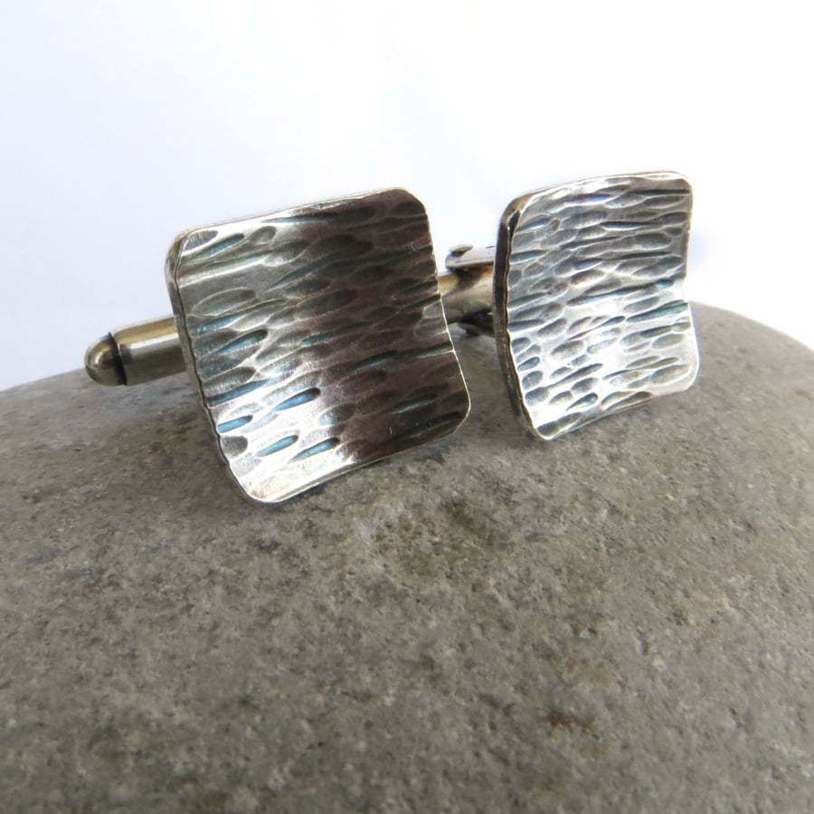 Sterling Silver Cufflinks with Tree Bark Pattern, Father's Day Gift