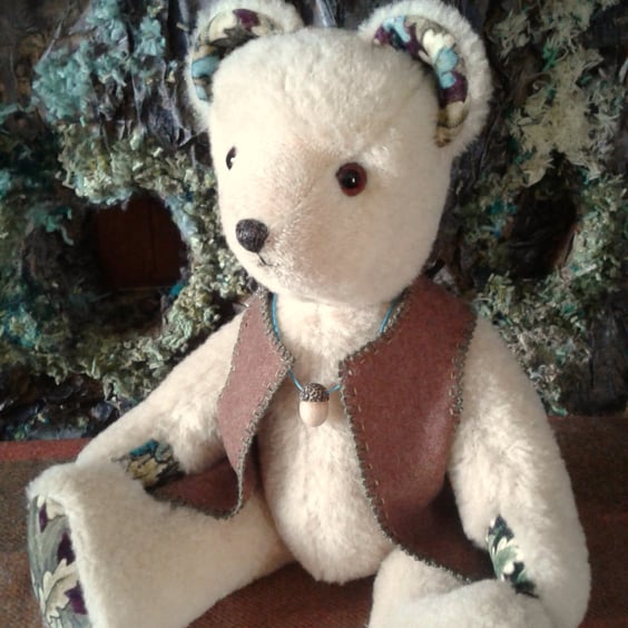Acorn, collectable bear hand made from Alpaca wool fabric, Autumnal colours.