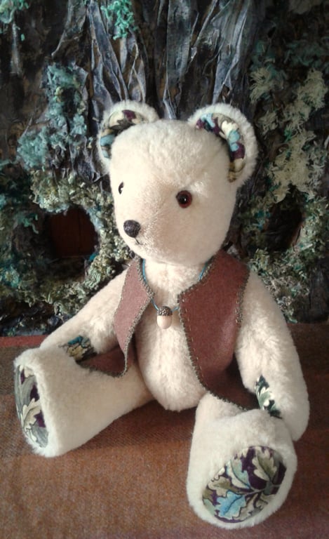Acorn, collectable bear hand made from Alpaca wool fabric, Autumnal colours.