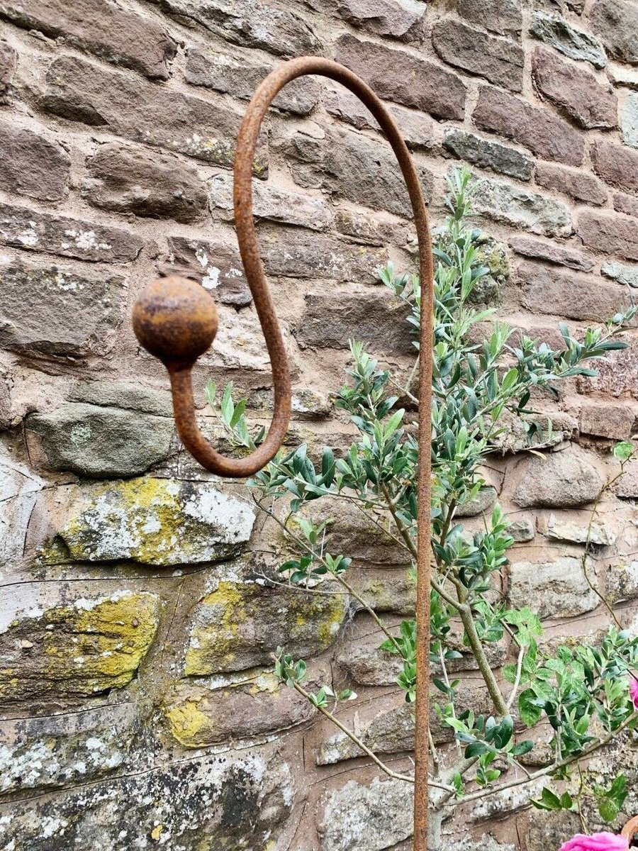 Rustic Metal Shepherds Crook, Lantern Holder Bird Feeder Rusty Garden Hook