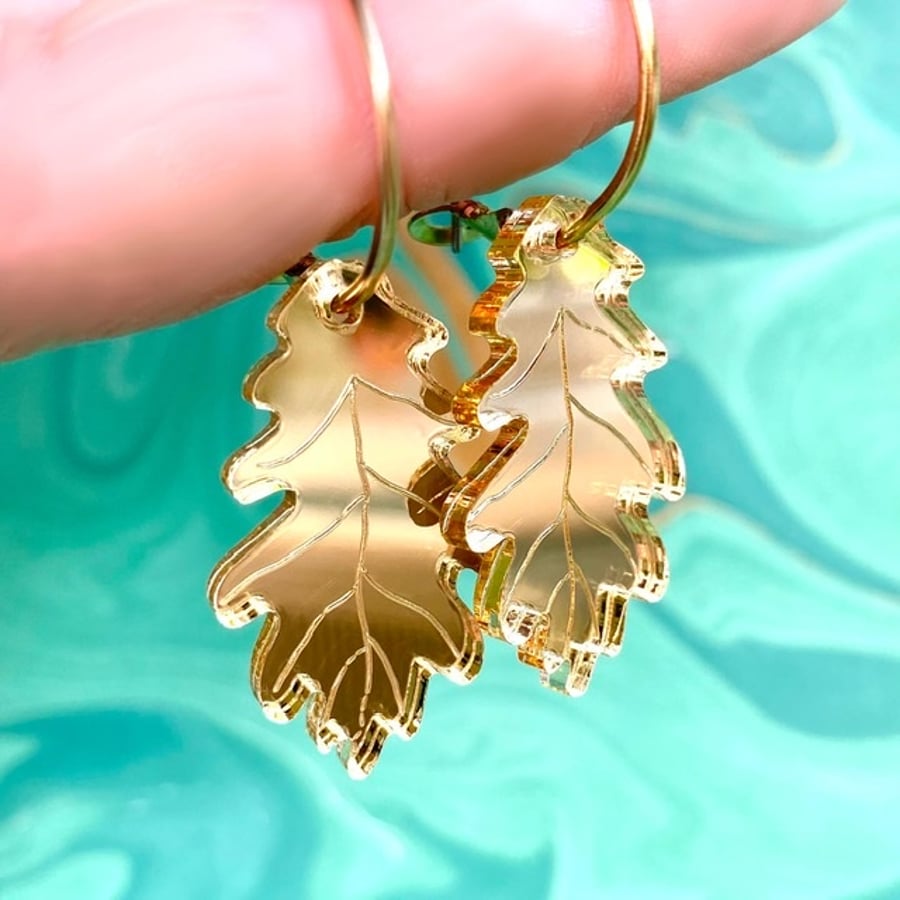 Oak leaf hoop earrings