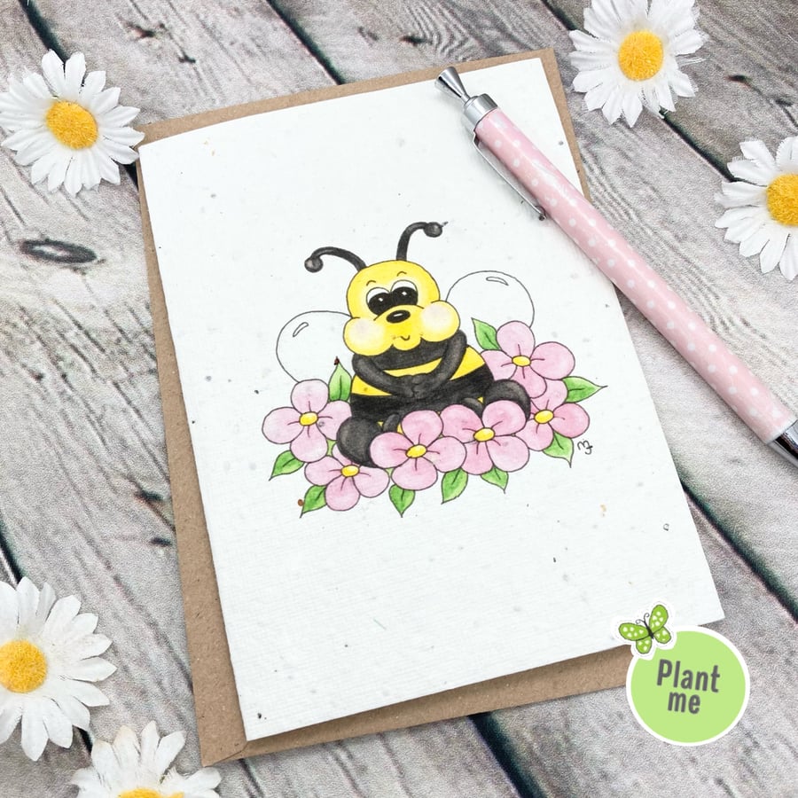 Plantable Wildflower Seed Card - Any Occasion  - Blank Card - Flower Bee