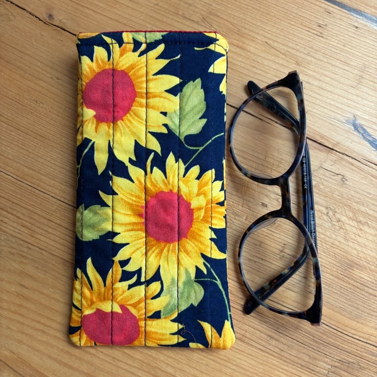 Sunflower Print Quilted Fabric Glasses Case