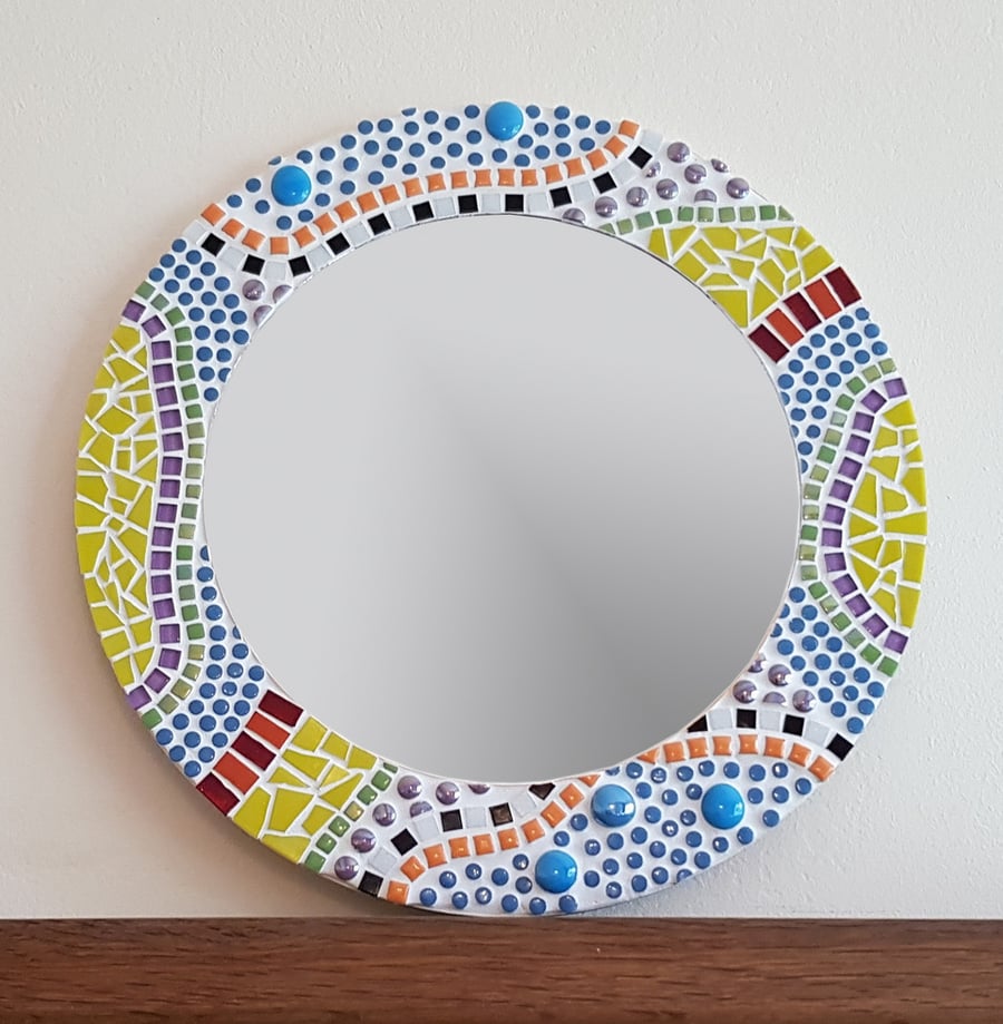 Round Mosaic Wall Mirror 40cm Multi-Coloured Gaudi Style Mirror, Mosaic Wall Art