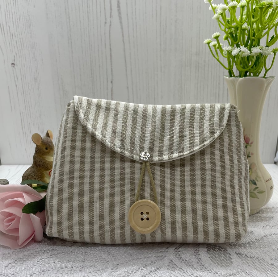 Stripe linen pouch, clutch, make up bag PB8
