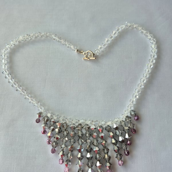 Waterfall necklace made with Swarovski crystals and glass beads