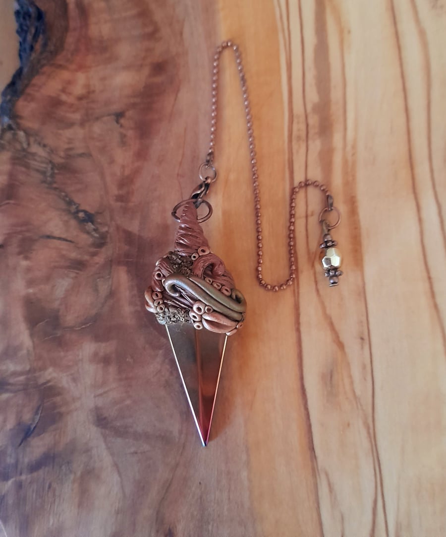 Enchanted Forest Clay and Rose Gold Aura Hematite Pendulum or Pendant