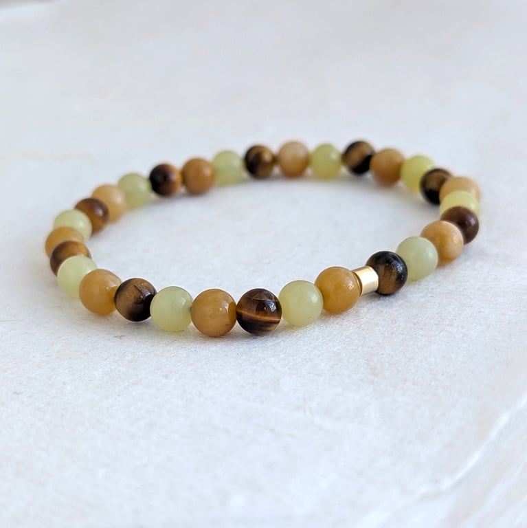 Solar plexus chakra stretch bracelet with tigers eye, yellow calcite and jasper 