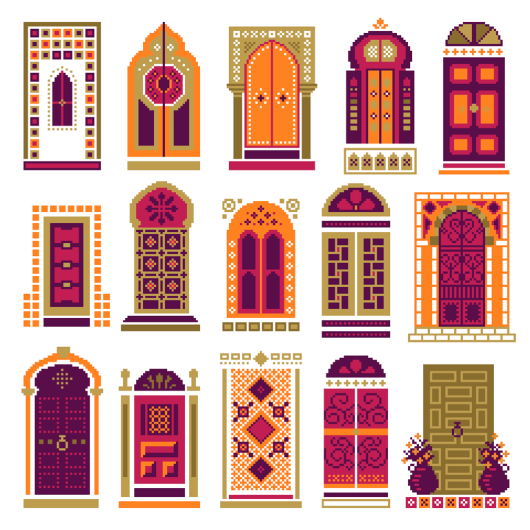 265B - Pink Moroccan Doors Cross Stitch Pattern Ottoman Architecture (PDF Chart)