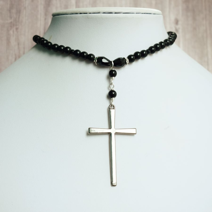 Black and Silver Cross Choker