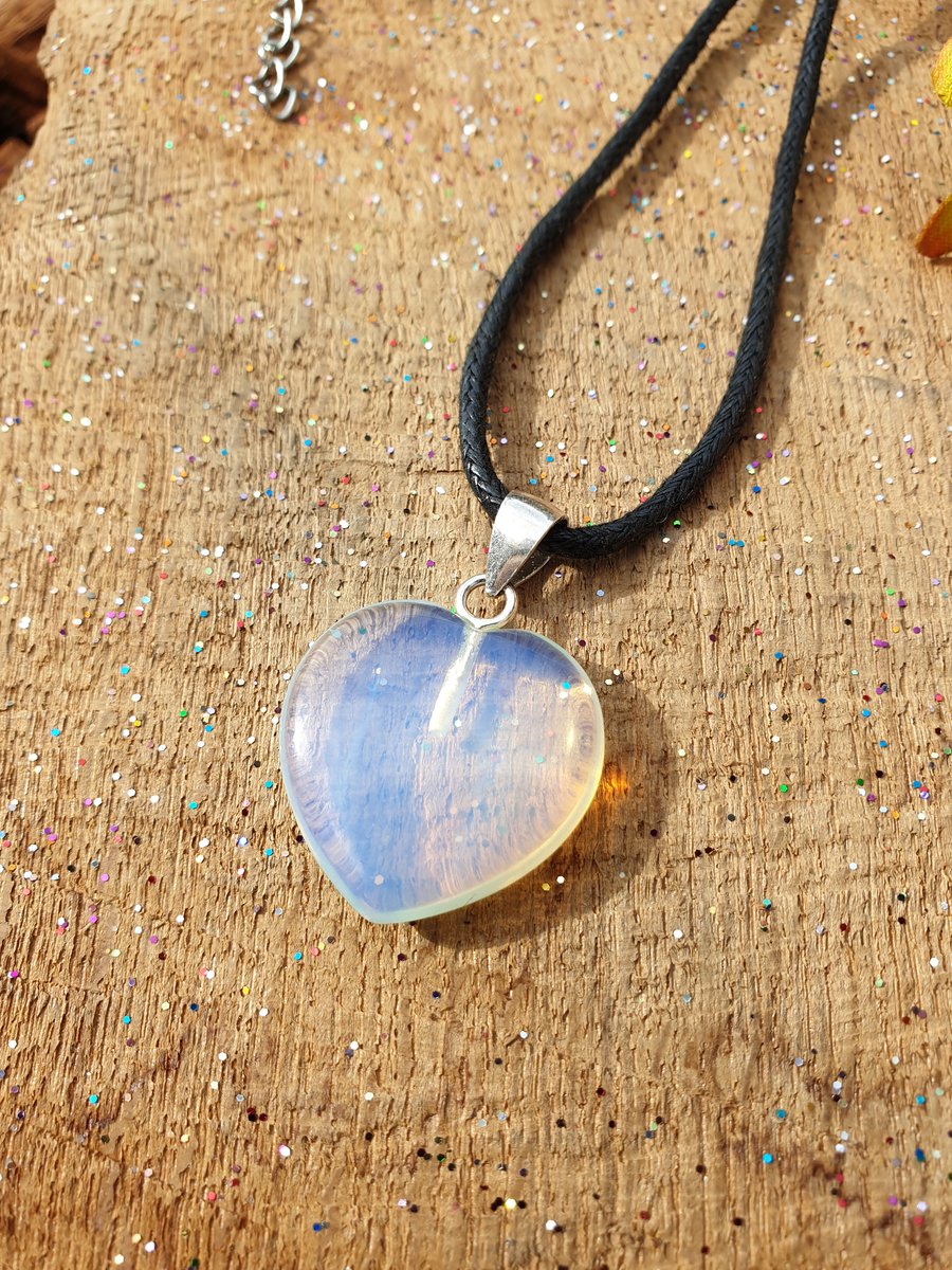 Opalite moonstone heart choker necklace