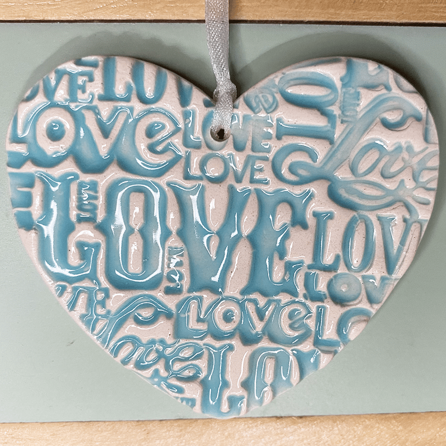 Ceramic love heart decoration LOVE Blue
