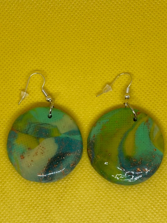 Large Round Dangle Polymer Clay Earrings 