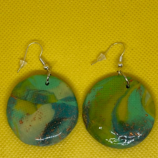 Large Round Dangle Polymer Clay Earrings 