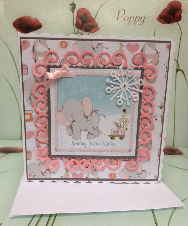 Christmas Card Elephant and Hare 3D Luxury Handmade Card