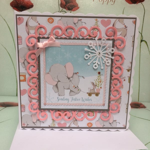 Christmas Card Elephant and Hare 3D Luxury Handmade Card