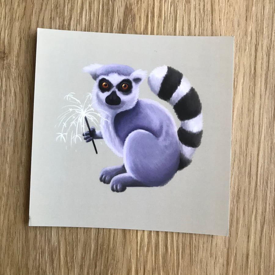 Lemur Square Post Card Print