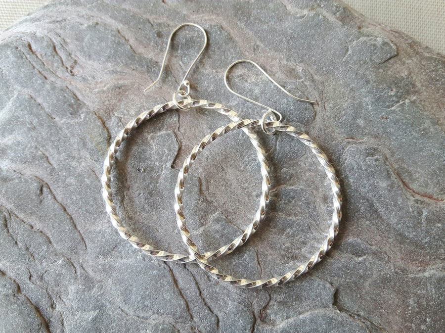 Sterling Silver Twisted Hoop Earrings 