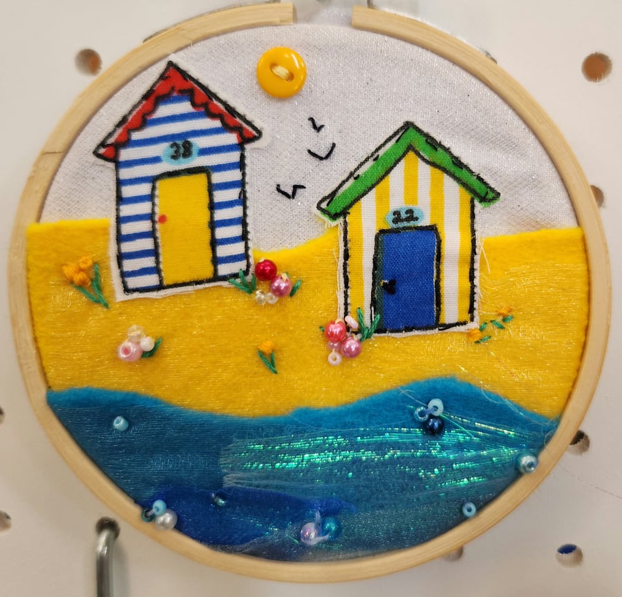 Make Your Own Embroidered Hanging Hoop Wall Art Kit - Beach Hut On A Hill