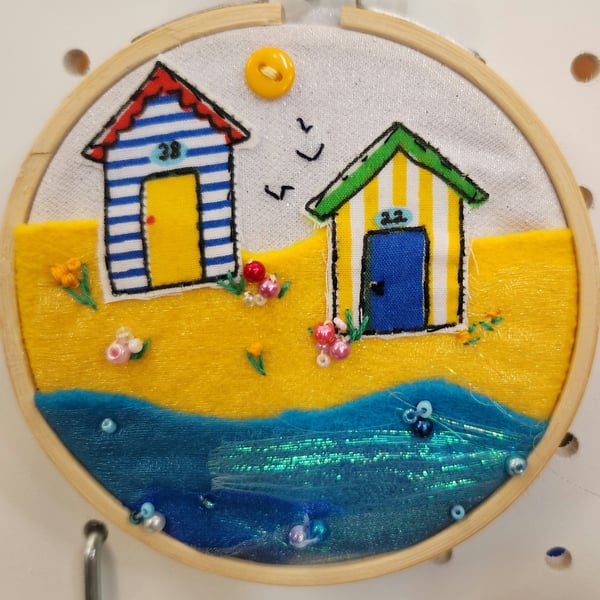 Make Your Own Embroidered Hanging Hoop Wall Art Kit - Beach Hut On A Hill