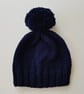Bobble Hat in Navy Blue Chunky Yarn - Image 3