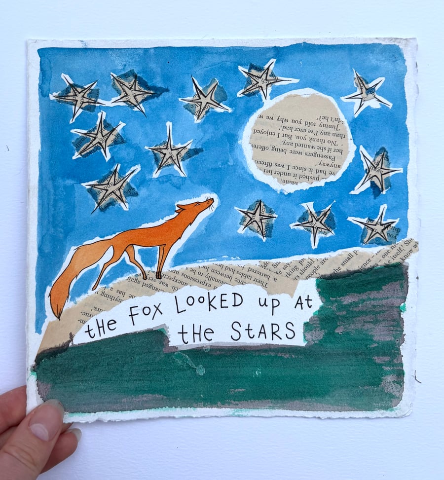 Fox and Stars Painting - Original Ink Painting - READY TO SHIP