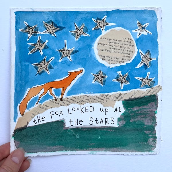 Fox and Stars Painting - Original Ink Painting - READY TO SHIP