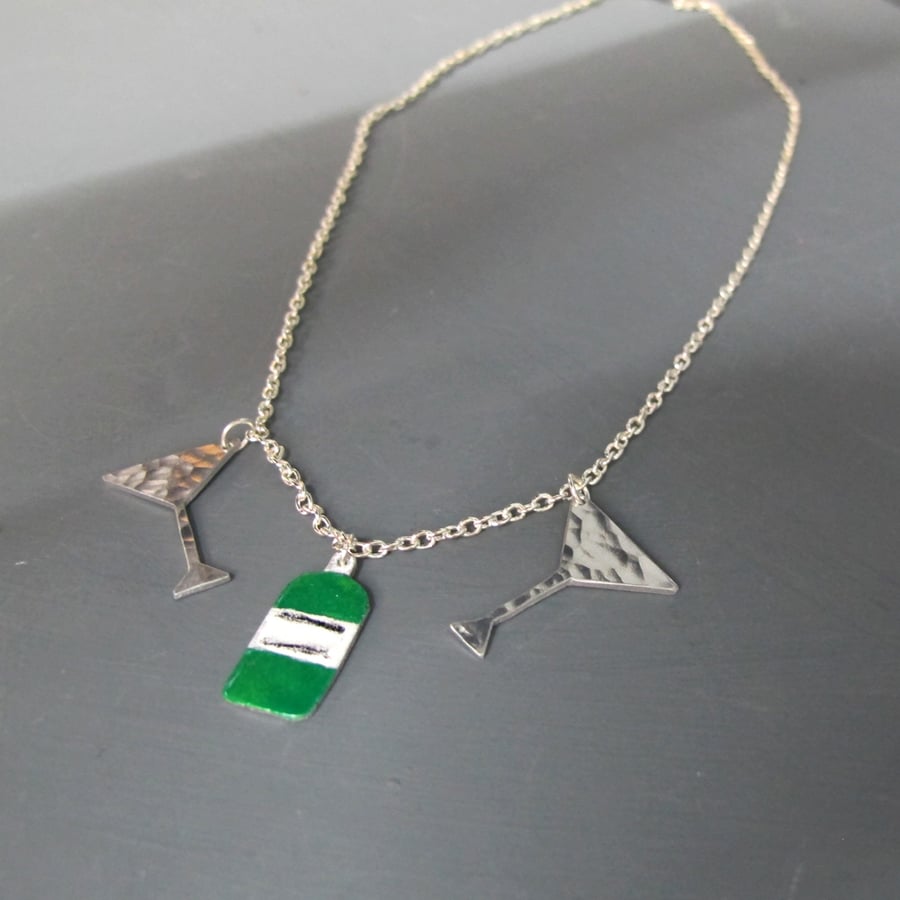 "Cocktail Hour" Necklace - Enameled Aluminium & Polished Hammered Aluminium 