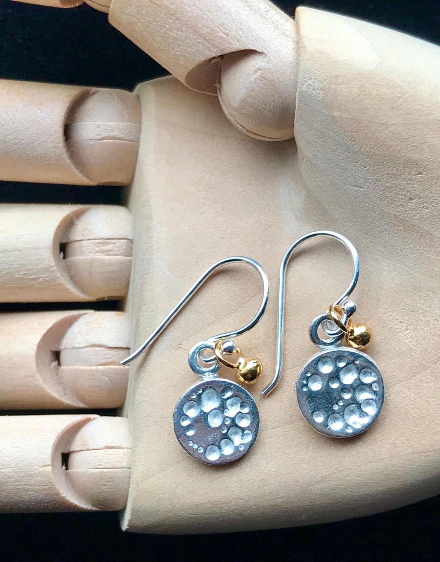 Mini silver disc full moon earrings