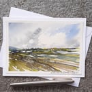 Distant Village. Blank Card. Mixed Media Painting