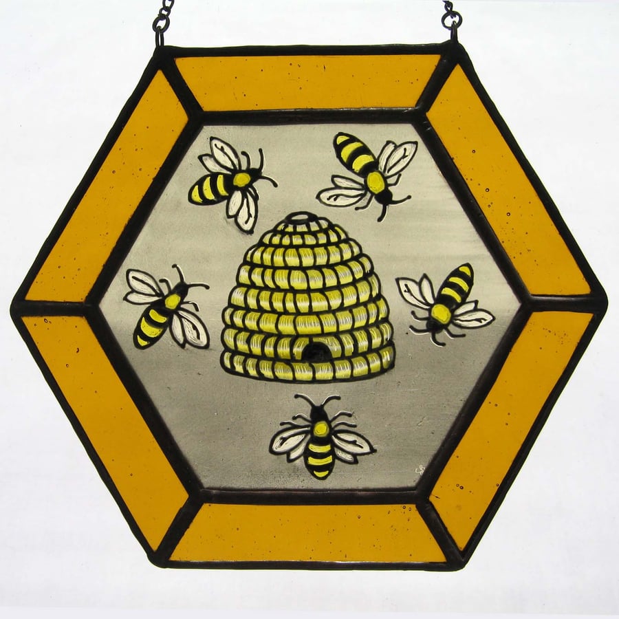 Honey Bee & Skep Stained Glass Light Catcher