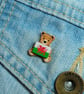 Tiny Wales Flag Bear Pin, Handmade Tiny Wooden St David's Day Teddy Badge - Image 3