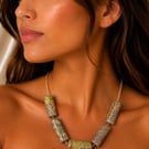 Mexican crazy agate barrel bead rosary link necklace