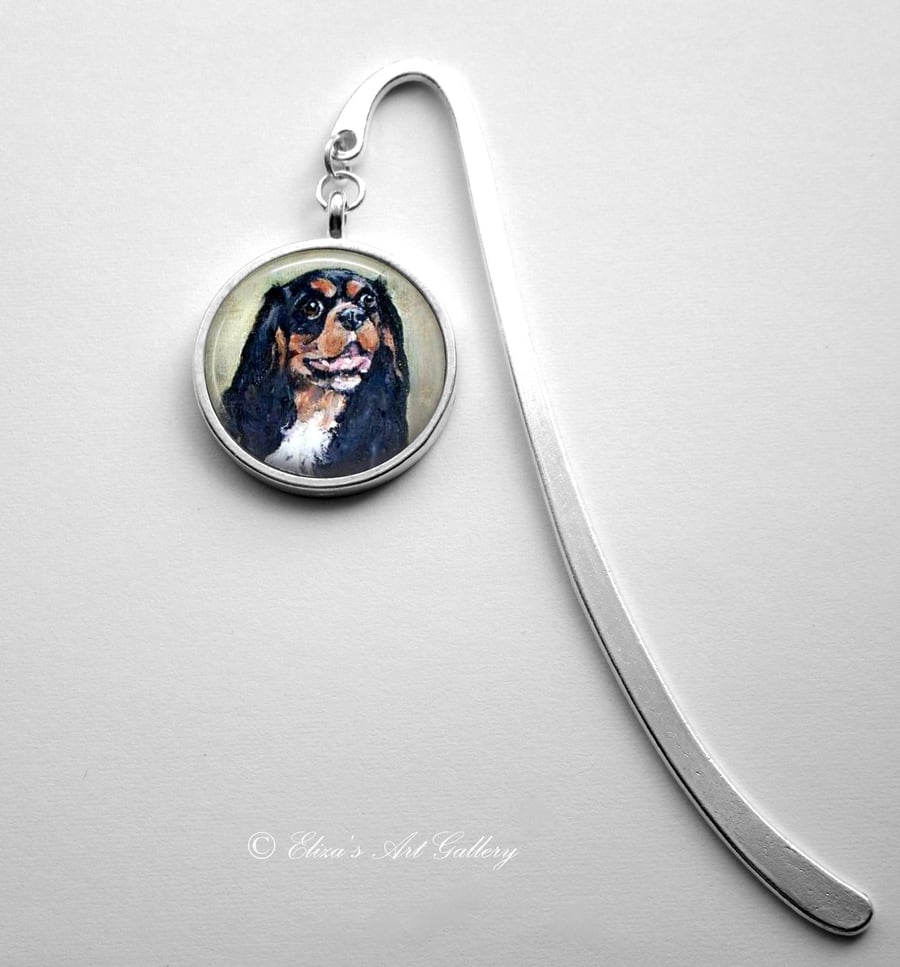 Silver Plated King Charles Spaniel Dog Art Cabochon Bookmark
