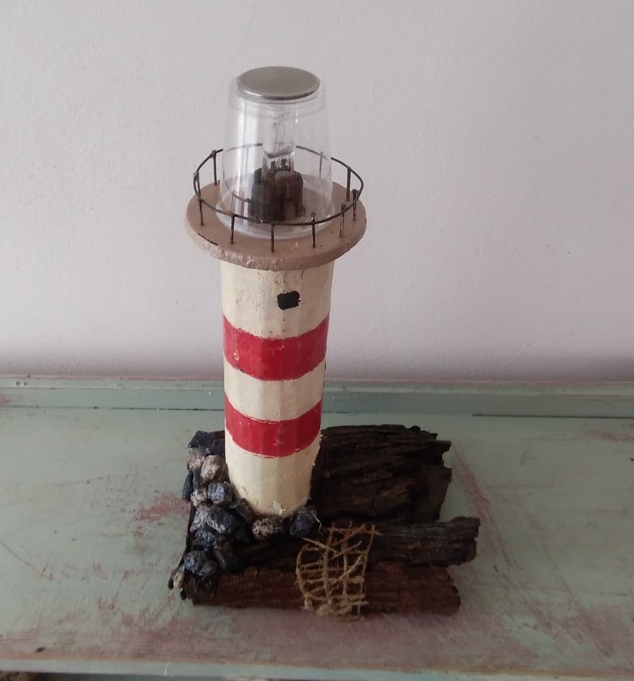 Driftwood Lighthouse with bark base