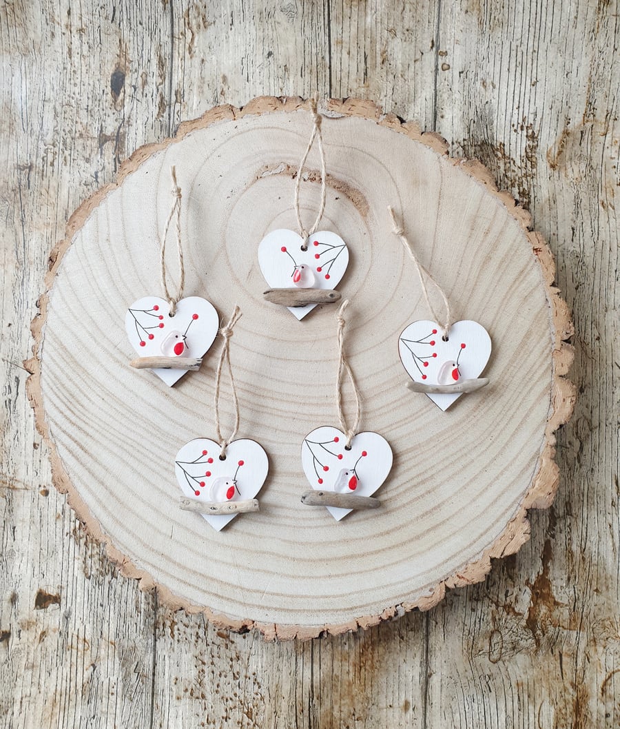 Seaglass and driftwood "ROBINS"