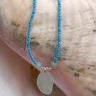 Seaglass and seed beads necklace