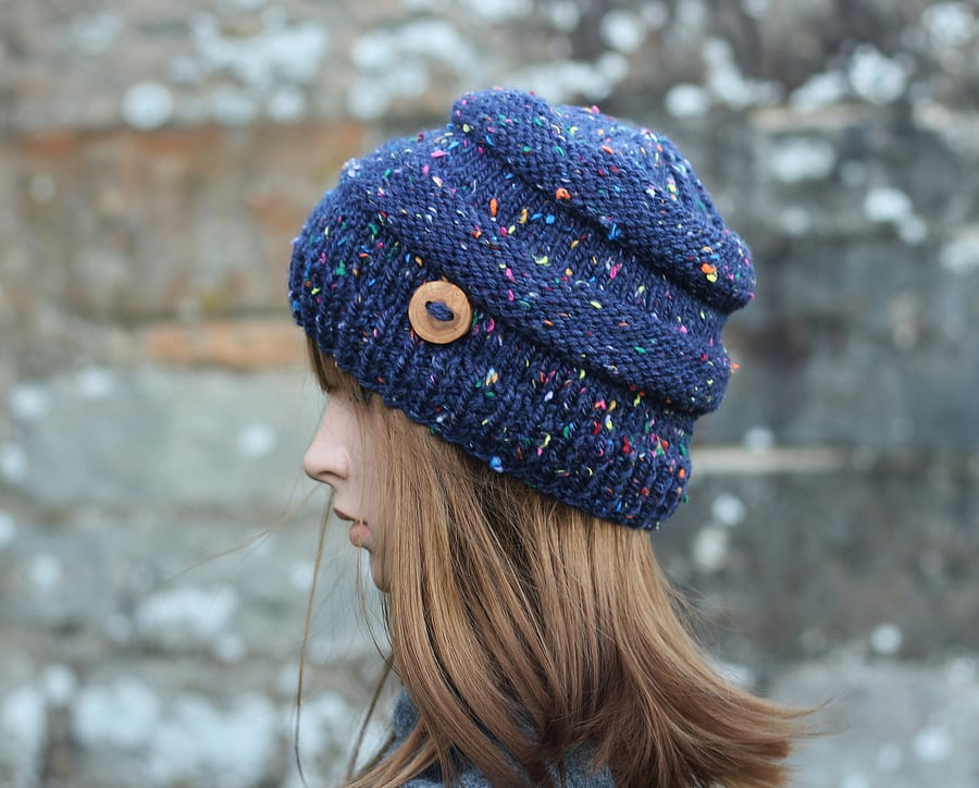 HAT knitted dark blue, winter hat, women's beanie cap, gift, UK