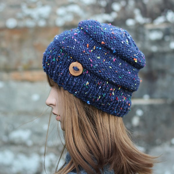 HAT knitted dark blue, winter hat, women's beanie cap, gift, UK