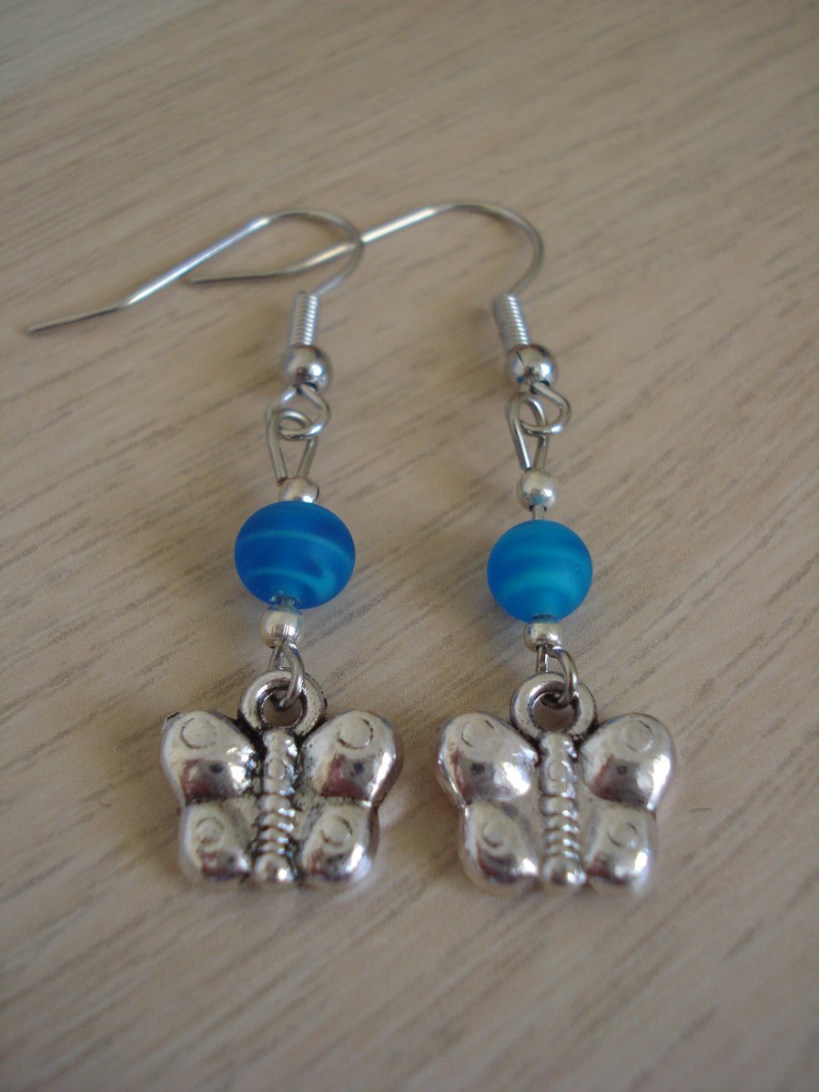 Butterfly Earrings, Tibetan Silver, Handmade Earrings
