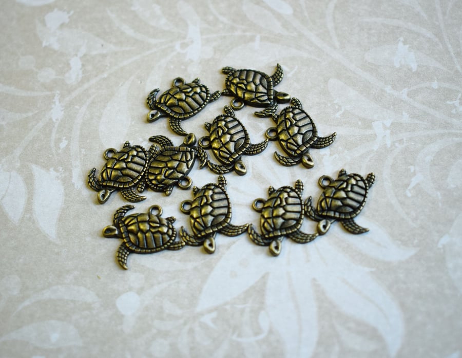 Pack of 10 Bronze Plated Turtle Charms, Sea Life Themed Pendants