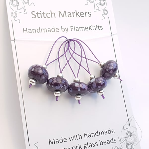 Lampwork Stitch Markers - Dark Purple Orchid