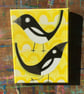 Magpies -Yellow -  fun cute original acrylic painting by Jo Brown Happy Tomato - Image 1